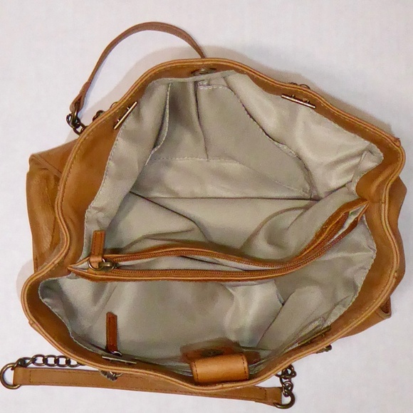 AMERICAN LEATHER CO BRANDY SATCHEL PURSE BROWN SACO CHAIN STRAP SHOULDER BAG - Picture 5 of 11